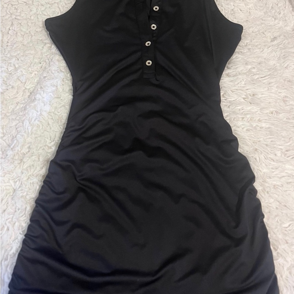 Guess Sleeveless Black Mini Dress with Button Placket
